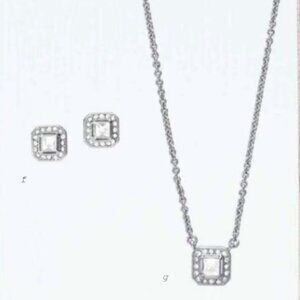NEW Chloe + Isabel Crystal Square Pendant Necklace and Stud Earrings Set